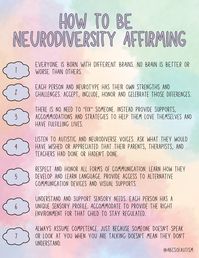 7 ways to be neurodiversity affirming flyer.  Great parents, teachers, educators, therapists IEP team, and anyone with a autistic or neurodiverse child in their life!