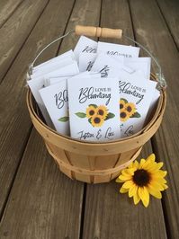 "Sunflower wedding favors for your special day! We are your \"ONE STOP SHOP\" for AFFORDABLE QUALITY CUSTOM FAVORS ! We have been making custom wedding favors since 1999 and our seed packets are one of our best sellers We are proud to provide great attention to our valued customers! We offer a wide variety of coordinating personalized items with your event in mind! We have favors for just about any occasion, offering everything from custom seed packets to personalized candy wrappers ! Please tak