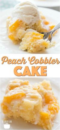 Easy Peach Cobbler Cake recipe from The Country Cook #peach #peachcobbler #cake #recipes #dessert #ideas #cakemix #peachpiefilling