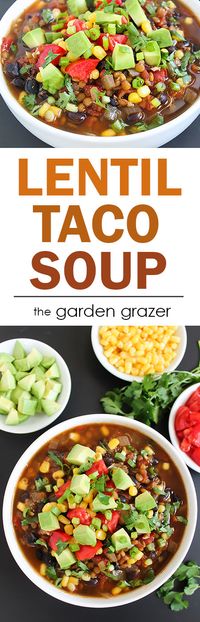 SUPER easy yet incredibly flavorful Lentil Black Bean Taco Soup!! Great family-friendly meal - everyone can load it up with their own favorite toppings! (vegan, gluten-free, oil-free)