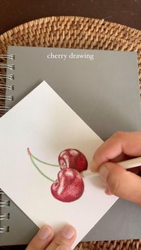 finished another colored pencil fruit drawing 🍒 Constantly switching between fruits, beach treasures, and plants as my art inspo! #fruitart #cherry #cherrydrawing #coloredpencil #artprocess #foodillustration #fruitdrawing