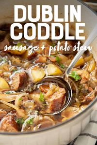 Dublin Coddle is a traditional Irish potato and sausage stew that slow cooks in the oven. It’s great for St. Patrick’s Day or any day you need comfort food! #stpatricksday #irishcoddle