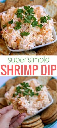 Simple Shrimp Dip http://www.pbfingers.com/shrimp-dip-cream-cheese/ Easy to make and packed with tiny shrimp, this simple shrimp dip with cream cheese will have you going back for more after every savory scoop! Bonus: You can prepare it the day before your party!