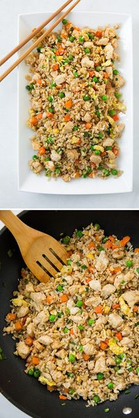 Chicken Fried Rice - better than take-out and healthier too! Made with brown rice and chicken instead of ham. A staple recipe!