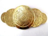 Aztec Belt Buckle Large Statement Gold Tone Metal Womens Mayan 5.75" Vintage