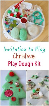 Christmas Themed Invitation to Play - featuring peppermint play dough, snow dough and lots of sparkles!! The perfect play, creative and sensory kids activity in one!