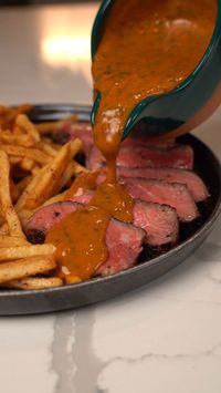 This viral cowboy butter sauce is the perfect blend of savory herbs, citrusy zest, and heat. Add to steak frites featuring your favorite cut of Omaha Steaks steak for an easy and delicious dinner! Get this cowboy butter and more easy steak sauce recipes. 📸 Food with Bear Hands