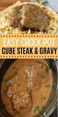 Crock Pot Cube Steak and Gravy is comfort food at its best. The gravy combined with the tender meat make the best Crock Pot Cubed Steak with Gravy. Everyone loves this slow cooker easy steak recipe with gravy! #eatingonadime #steakrecipes #crockpotrecipes #slowcookerrecipes