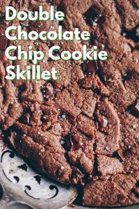 Gooey, decadent, and rich double chocolate chip cookie skillet. This recipe is simple, easy to make, and will be your new favorite weeknight treat.