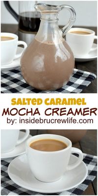 Salted Caramel Mocha Creamer - this homemade coffee creamer has salted caramel and mocha flavors in it. Great copycat recipe for the popular store bought creamer.