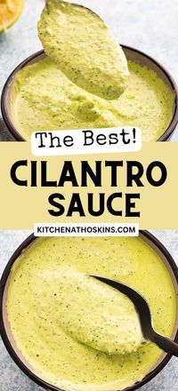 Learn how to make the best cilantro lime sauce recipe that's creamy, spicy, perfect for tacos and can be adapted with greek yogurt. Made using jalapenos and fresh cilantro, this cilantro recipe is one of the most addicting Mexican sauce recipes. Get the spicy cilantro sauce recipe at kitchenathoskins.com.