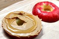 Apple bagel with peanut butter and honey spread! So creative!