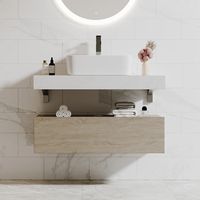 35" Modern Floating Bathroom Vanity Set With Single Sink White and Natural