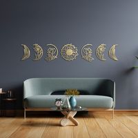 Gold Floral Moon Phase Metal Wall Art, Bedroom Wall Decoration, Metal Art, Moon Wall Art, Moon Decor, Housewarming Gift, - Etsy