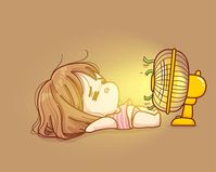 Jolie Fille Allongée Devant Un Ventilate... | Premium Vector #Freepik #vector #ete #femme #fille #personnage