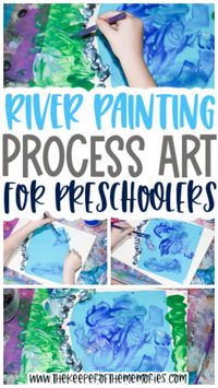 Explore visual arts, practice fine motor skills, and learn about natural science with this River Painting for Kids process art. This engaging and hands-on painting for kids activity is perfect for your next water thematic study. #river #painting #preschool