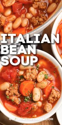 Italian White Bean Soup is a hearty, flavorful soup that comes together in no time. Serve for lunch or dinner on a cold day! #spendwithpennies #italianbeansoup #recipe #maindish #soup #italianwhitebeansoup