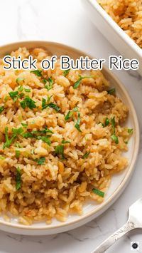 Buttery and flavorful, Stick of Butter Rice is an easy and delicious side dish that bakes to perfection in your oven!