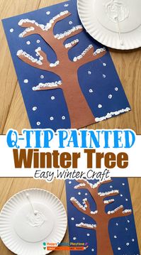 Q-Tip Painted Winter Tree Craft - Happy Toddler Playtime