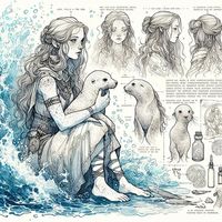 Page 9 - 12: "Dwellers of the Cold Seas" #aiart #aiartcommunity #aiartwork #fantasy #fantasyart #fantasyartwork #sea #mythical #ocean #siren #mermaid #selkie #fieldguide #beastiary #sketch