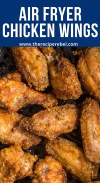 These Air Fryer Chicken Wings are SERIOUSLY crispy! Served with your favorite sauce, they're ready in just 25 minutes with minimal clean up. #airfryer #recipes #chicken | chicken wings | crispy chicken wings | air fryer recipes | air fryer ideas | easy recipes | easy dinner ideas | game day | appetizers