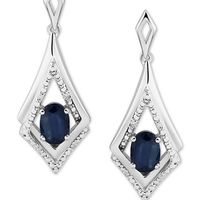 Brand New Dangle Dark Blue Sapphire And Diamond Earrings From Macys With Box And Tags