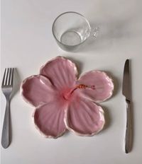 Pink handmade hibiscus clay plate. Insta @jorjadela