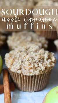 Discover the tasty blend of sourdough discard, tender apple pieces, and warm cinnamon in these Sourdough Apple Cinnamon Muffins, featuring a delectable crumb topping! It's a delightful twist on a classic treat.