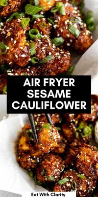 This air fryer sesame cauliflower is easy to make, crispy, vegan and gluten free. These cauliflower wings are the perfect healthy appetizer or plant-based dinner recipe.