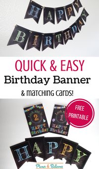 Happy birthday banner printable FREE! Three different versions to choose from. Really cool chalkboard style.