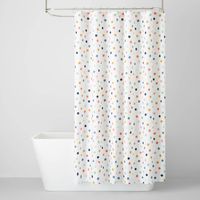 Add a pop of color to your family's bathroom with this Dot Shower Curtain from Pillowfort™. Made from a twill fabric, this decorative shower curtain features a buttonhole top for easy hanging around a shower stall or bathtub. Best of all, you can simply toss it in the washing machine for a quick refresh when needed. Adorned with allover multicolor dots on a white background, this printed shower curtain brings fun flair to any bathroom decor.