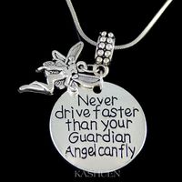 New Driver Present, Never Drive Faster Than your Guardian Angel Can Fly Necklace, Learner Driver Keychain Trucker Sweet 16th Birthday Gifts