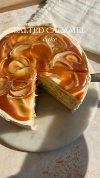 This salted caramel cake recipe is for any caramel lovers! This cake has a soft and moist vanilla cake layers, layered together with caramel buttercream and homemade salted caramel. It is the perfect dessert to serve as a birthday cake. Follow Julie Marie Eats for more homemade desserts recipes.