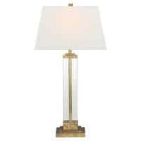 Visual Comfort Wright Modern Gilded Iron Glass Linen Shade Buffet Table Lamp