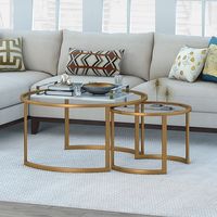 Hudson&canal Mitera 2-Piece Coffee Table Set In Gold - You can add a touch of glamour to your living room with the Hudson&Canal Mitera 2-Piece Coffee Table Set. Each table features a tempered glass top supported by a sleek steel frame, and they can be used separately or nested together.