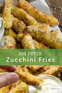 Air Fryer Zucchini Fries are a lighter and lower carb option than regular French fries. Make this recipe in the air fryer and you only need a small amount of oil for crispy zucchini fries. Recipe include a quick and easy roasted garlic aioli for dipping.