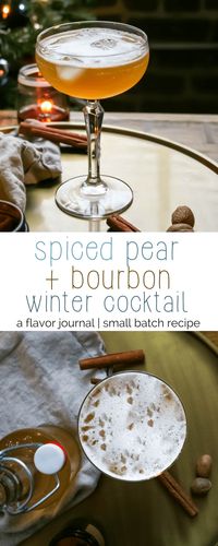 cocktails for two! warm notes of cinnamon play with pear, fresh orange, and apple brandy flavors before mixing with your choice of bourbon to provide the ultimate winter warmer bourbon cocktail! spiced pear and bourbon cocktail | a flavor journal food blog small batch recipe