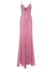 Ruffled silk long dress w/rose - Blumarine - Women | Luisaviaroma