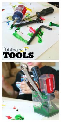 Painting with Tools- a preschool art lesson that is very interesting!