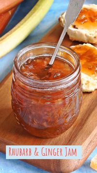 Crystallised stem ginger adds a delicious mellowing warmth to the sharpness of the rhubarb which makes this Rhubarb & Ginger Jam taste out of this world! #Rhubarb #RhubarbRecipes #Ginger #GingerRecipes #CrystallisedStemGingerRecipes #CrystallisedGinger #Jam #RhubarbJam #JamRecipes #Preserve #Conserve #Canning