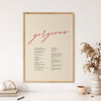 Gorgeous Poster, Taylor Swift Poster, Reputation Merch, Reputation Print, Boho Wall Decor, Taylors Version Swiftie Gift, Lyrics Poster