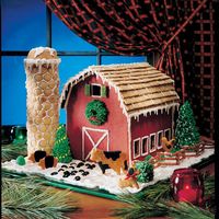 Gingerbread Barn Recipe -We came up with the "plans" for this Christmas gingerbread barn…then "stocked" it with farmyard friends. The country-as-can-be project will add a cheerful rustic touch to your holiday decor—and it's so easy to assemble, you can start raising the roof right away! —Taste of Home Test Kitchen