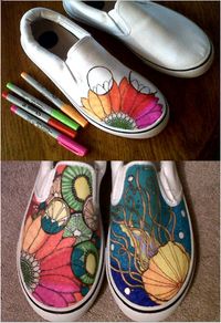 Pinner said: "New idea I had with my infamous Sharpie skills! Just grab some cheap off-brand of Vans from either Walmart, Kmart or Payless and go-to-town with the Sharpies! The designs are endless."