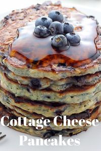 If you like yummy breakfast treats and cottage cheese pancakes you have to try this easy pancake recipes! A great breakfast recipes for any occasion and a blueberry recipes great for summer meals and summer recipes.