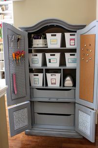 Update an old armoire or TV cabinet (be on the lookout at yard sales & thrift stores) to make a great looking storage cabinet for your craft supplies!  #papercraft #craftrooms #studios