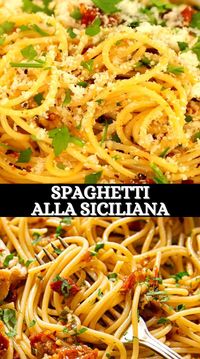 This authentic Sicilian spaghetti recipe is so easy and it takes only 5 ingredients to make it! Spaghetti Siciliana is a fiery mix of hot pasta mixed with lots of garlic, sun-dried tomatoes, chillies and olive oil. Simple and gorgeous!