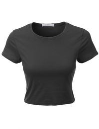 Look cute and stylish in this short sleeve cotton crop top with stretch. This crop top looks great with skater skirts or high waisted jeans. The open back adds a unique look while showing just the rig