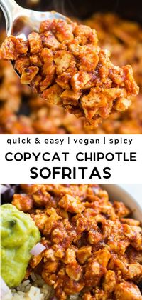 Easy Copycat Chipotle Tofu Sofritas, totally vegan and delicious in a burrito bowl!