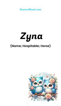 Zyna is a Boy name with Algerian origin and it means Name; Hospitable; Horse