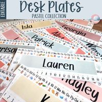 Help your students take ownership of their desk with these calm, pastel name plates. With the alphabet, corresponding pictures, numbers 1-20, a number line and space for the students' names, these cute desk plates will tie in to the rest of your classroom. Included: - Desk plates in 9 different pastel colours - 2 font styles for alphabet and numbers - Editable file to add your students' names - A4 and US letter size - 'How to Edit in Canva' PDF tutorial ♥ SIZE This file comes in 2 sizes: - A4 - US Letter (8.5in x 11in) ♥ PLEASE NOTE This is a digital download, and NO PHYSICAL ITEM WILL BE SHIPPED TO YOU. You are responsible for printing your downloaded file. It is recommended that this item be printed on cardstock and/or laminated for durability. Colors may vary slightly depending on your